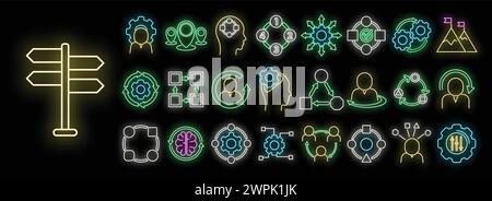 Adaptation icons set outline vector. Change adapt. Emotional adaptibility neon isolated Stock Vector