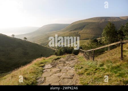 UK, West Yorkshire, the steps of Jacobs Ladder down from Kinder Scout to Barber Booth along the Pennine Way. Stock Photo