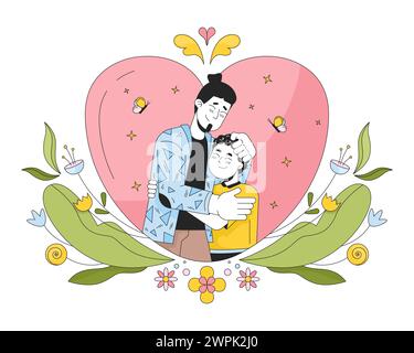 Kindness father day 2D linear illustration concept Stock Vector