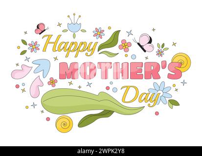 Happy mother day 2D linear illustration concept Stock Vector