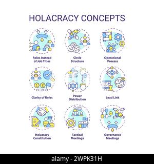 Holacracy structure multi color concept icons Stock Vector