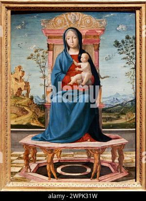 Lorenzo Costa (Ferrara, hacia 1460-Mantua, 1535), The Virgin and Child Enthroned, Hacia 1495 Stock Photo