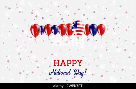 Liberia Independence Day Sparkling Patriotic Poster. Row of Balloons in Colors of the Liberian Flag. Greeting Card with National Flags, Confetti and S Stock Vector