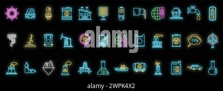 Global warming icons set outline vector. Climate change. Earth warm neon isolated Stock Vector