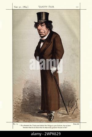 Vintage engraving of Benjamin Disraeli. He educated the Tories and dished the Whigs to pass Reform, but to have become what he is from what he was is Stock Photo