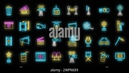 Cinematographer icons set outline vector. Cinema movie. Film video neon isolated Stock Vector