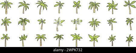 Palm icons set outline vector. Hawaii tree. Island coconut color line isolated Stock Vector