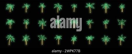 Palm icons set outline vector. Hawaii tree. Island coconut neon isolated Stock Vector