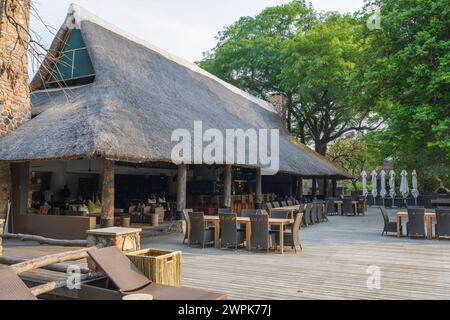Main building at Mfuwe Lodge in Mfuwe Sector of South Luangwa National Park in Zambia, Southern Africa Stock Photo