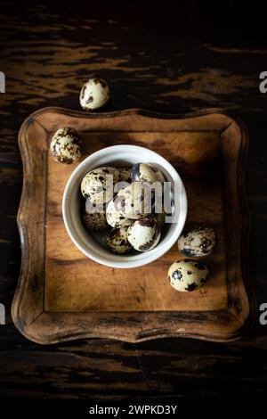 Quail Eggs on Table: Fresh Farm Harvest Stock Photo