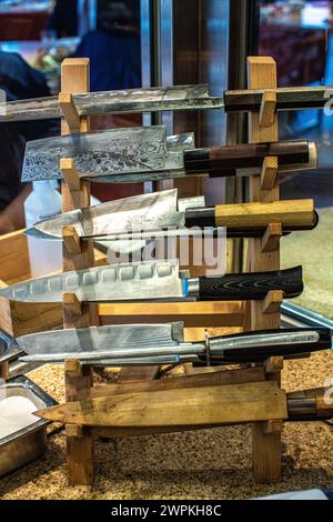 Japanese knifes at Zuma restaurant, hong kong Stock Photo