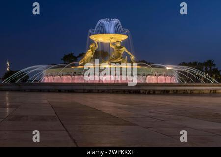 The Tritons’ Fountain, Il-Funtana tat-Tritoni, is a fountain located just outside the City Gate of Valletta, Malta Stock Photo