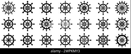 Ship steering wheel icon. Set of ship's wheels. Steering wheel symbols. Boat steering wheel icon Stock Vector