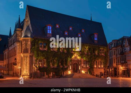 Market Place with Town Hall in the evening, Quedlinburg, Harz, Saxony-Anhalt, Germany, Europe Copyright: MarkusxLange 1160-5342 Stock Photo
