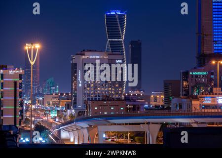 Night view of Street picture of Riyadh, Olaya street roads and traffic Stock Photo