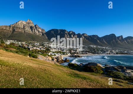 Fine sand beach under the Twelve Apostles, Camps Bay, Cape Town, South Africa, Africa Stock Photo