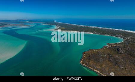 Aerial of the Langebaan Lagoon Marine Protected Area, West Coast National Park, Western Cape Province, South Africa, Africa Stock Photo