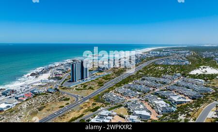 Aerial of Bloubergstrand Beach, Table Bay, Cape Town, South Africa, Africa Stock Photo