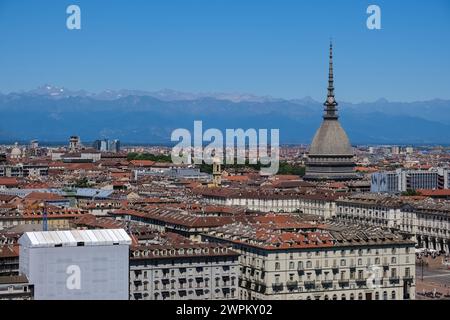 Cityscape featuring the iconic landmark Mole Antonelliana building named after its architect, Alessandro Antonelli, Turin, Piedmont, Italy, Europe Cop Stock Photo