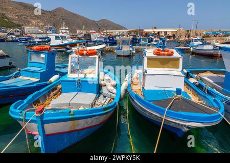 Fishing boats, Favignana, Aegadian Islands, province of Trapani, Sicily, Italy, Mediterranean, Europe Stock Photo