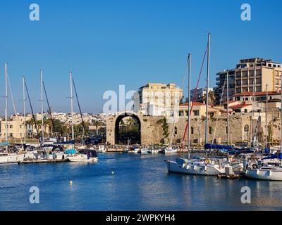 Venetian Dockyards at the Old Port, City of Heraklion, Crete, Greek Islands, Greece, Europe Stock Photo