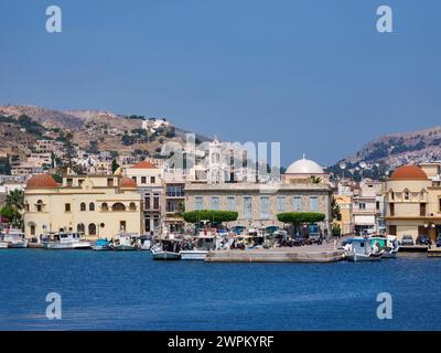 Waterfront of Pothia (Kalymnos Town), Kalymnos Island, Dodecanese, Greek Islands, Greece, Europe Stock Photo