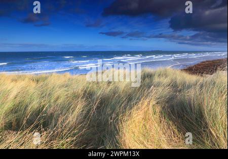 Looking towards the Farne Islands from Bamburgh, Northumberland, England, United Kingdom, Europe Stock Photo