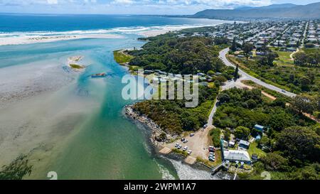 Aerial of the turquoise waters of the Klein River Lagoon, Hermanus, Western Cape Province, South Africa, Africa Copyright: MichaelxRunkel 1184-9998 Stock Photo