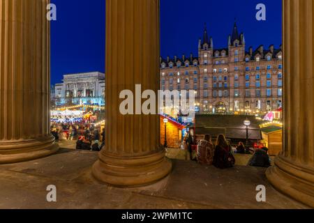 View of Christmas Market from St. Georges Hall, Liverpool City Centre, Liverpool, Merseyside, England, United Kingdom, Europe Stock Photo