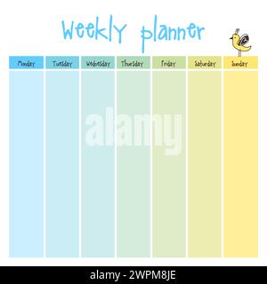 Planner. Note paper, Notes, to do list. Organiser planner template. Note paper. Weekly. Printable. Stock Vector