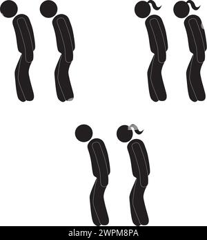 Pairs of people walking tiredly on a white background Stock Vector