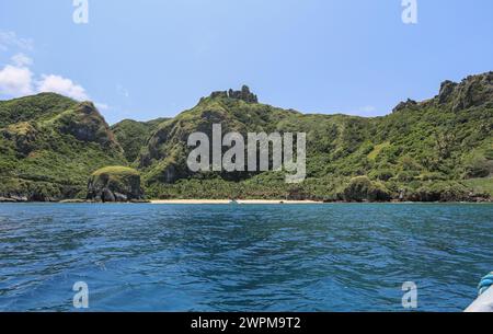 Batan, Philippines. Mar 8, 2024: Batanes cliffs provide natural defense in the country's northernmost islands, the nearest being 142 km away from southernmost point of Taiwan. PH Navy boost troops presence in strategically located islands with 119 new reservists + 76 recruits in training, an unpleasant deployment for Beijing accusing Manila of playing with fire. In 2023, Pres Marcos authorized American access to 4 other Philippine military bases (EDCA), 3 of them face Taiwan. PH & US militaries will conduct 2024 Balikatan naval exercise in Batanes & Palawan.Credit: Kevin Izorce/Alamy Live News Stock Photo