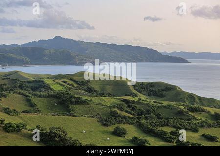 Batan, Philippines. Mar 8, 2024: Basco Vayang Rolling Hills & cliffs, natural defense in the country's northernmost islands, nearest being 142 km away from southernmost point of Taiwan. PH Navy boost troops presence in strategically located islands with 119 new reservists + 76 recruits in training, an unpleasant deployment for Beijing accusing Manila of playing with fire. In 2023, Pres Marcos authorized American access to 4 other Philippine military bases (EDCA), 3 of them face Taiwan. PH & US militaries will conduct 2024 Balikatan naval exercise in Batanes.Credit: Kevin Izorce/Alamy Live News Stock Photo