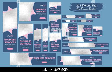 Modern web header banner template. horizontal and vertical web ads banner set. Gradient abstract adword ads cover header background for website design Stock Vector