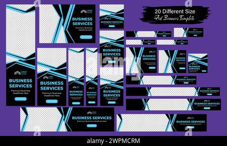 Modern web header banner template. horizontal and vertical web ads banner set. Gradient abstract adword ads cover header background for website design Stock Vector