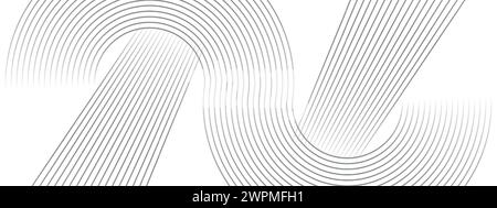 Abstract waving black circles lines technology white background. glowing lines shiny geometric shape technology concept, for banner, website, header Stock Vector