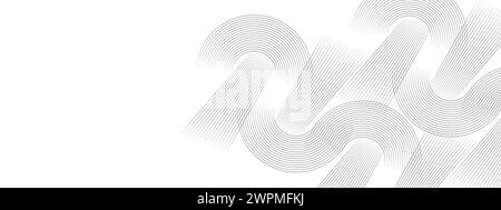 Abstract waving black circles lines technology white background. glowing lines shiny geometric shape technology concept, for banner, website, header Stock Vector