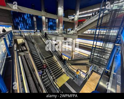 Madrid, Spain. 07th Mar, 2024. View of a stairway to the metro at Madrid Chamartin station. Credit: Jan Woitas/dpa/Alamy Live News Stock Photo