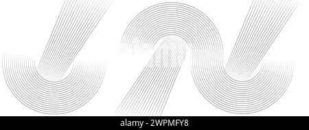 Abstract waving black circles lines technology white background. glowing lines shiny geometric shape technology concept, for banner, website, header Stock Vector