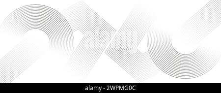 Abstract waving black circles lines technology white background. glowing lines shiny geometric shape technology concept, for banner, website, header Stock Vector