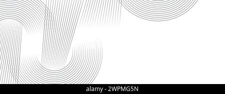 Abstract waving black circles lines technology white background. glowing lines shiny geometric shape technology concept, for banner, website, header Stock Vector
