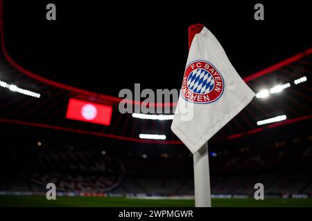 Munich, Germany. 5 March 2024. A corner flag bearing the logo of FC ...