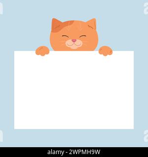 Cartoon ginger cat holding a blank paper sheet. Cute template for text. Vector illustration Stock Vector