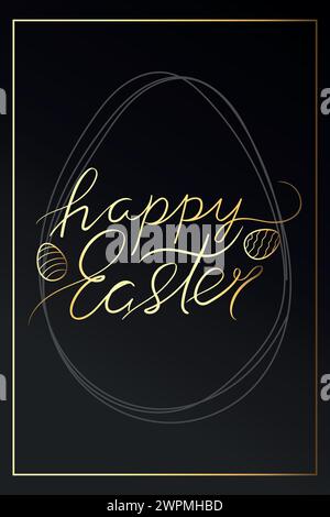 Happy Easter golden calligraphy. Decorated with Easter eggs. Vector illustration Stock Vector