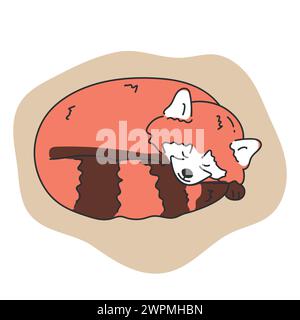 Hand drawn cute red panda is sleeping. Cartoon sleepy red panda character. Vector illustration Stock Vector