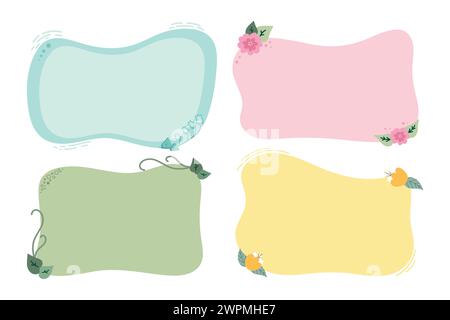 Hand drawn floral frames. Simple doodle templates with empty space. Vector illustration Stock Vector