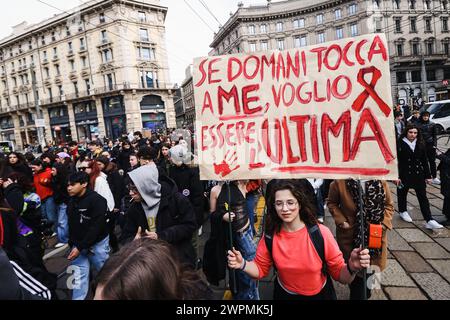 Milan, Italy. 08th Mar, 2024. Milan, The demonstration on the occasion of March 8th International Women's Rights Day. In the photo: A moment of the event Credit: Independent Photo Agency/Alamy Live News Stock Photo