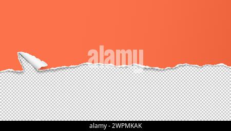 Red paper with torn edges and soft shadow are on squared background for text. Stock Vector