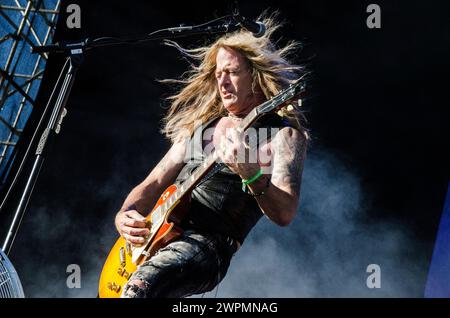 Doug Aldrich of The Dead Daisies performing at Release Athens Festival in Plateia Nerou / Greece, July 2022 Stock Photo