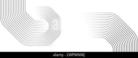 Abstract waving black circles flowing lines technology background. glowing lines shiny geometric shape technology concept for banner, website, header Stock Vector